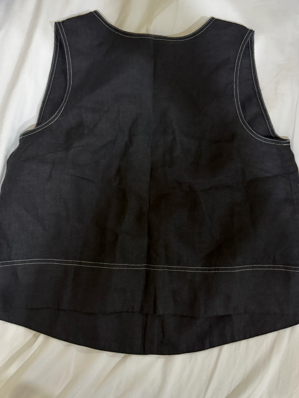 Madewell linen contrast stitch top